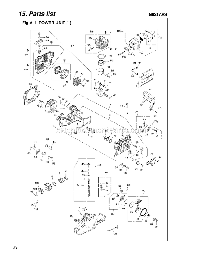 Engine Diagram and Parts List for G621AVS 642078 AND UP RedMax Chainsaw