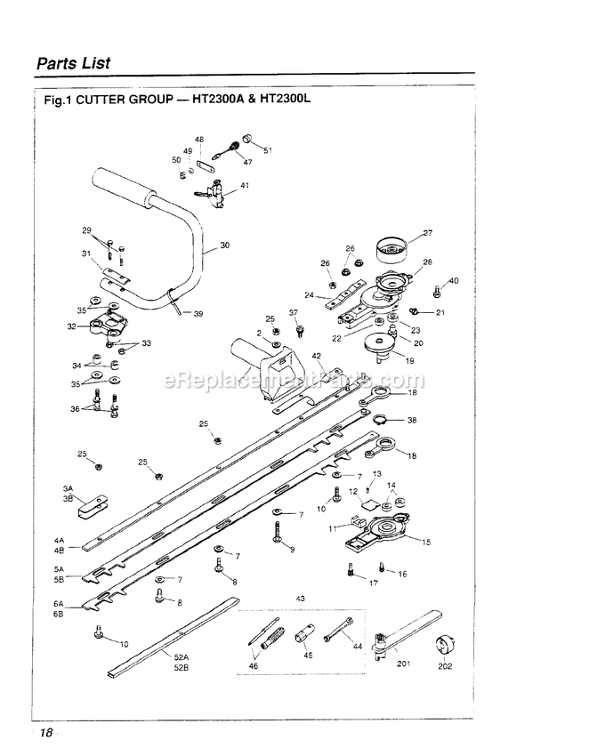 Cutting Equipment Diagram and Parts List for HT2300L 968060 AND UP RedMax Hedge Trimmer