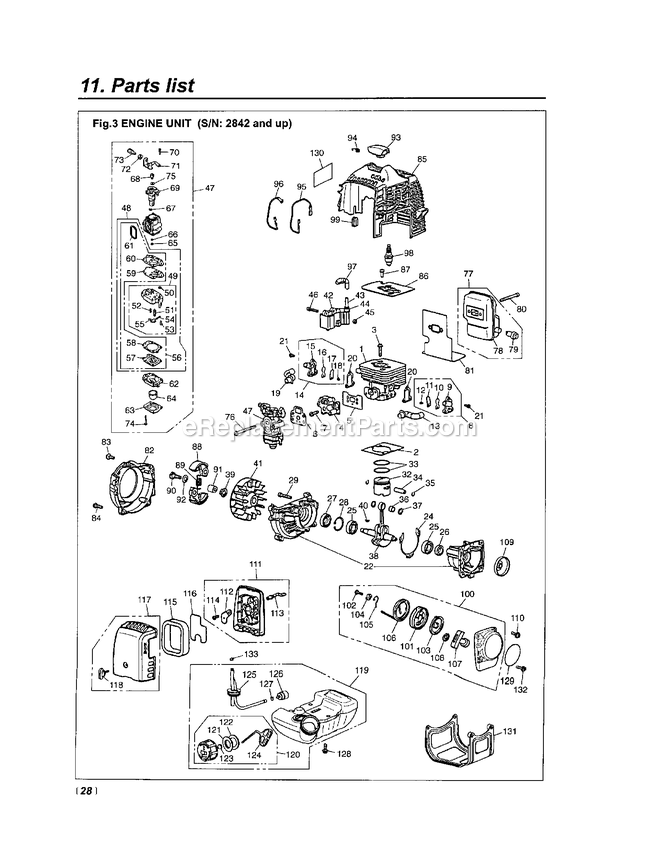 Engine Diagram and Parts List for SGCZ2500S 2842 - 305578 RedMax Edger