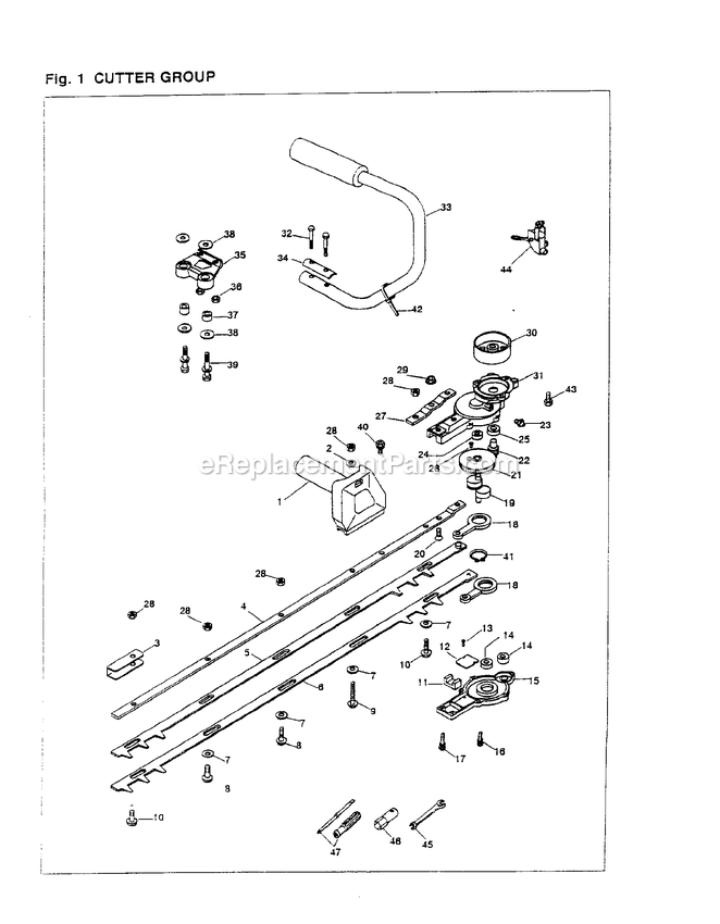Cutting Equipment Diagram and Parts List for HT231 000001 AND UP RedMax Hedge Trimmer