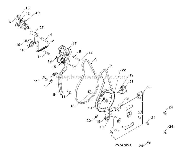 Chassis, Engine And Pulleys 3 Diagram and Parts List for DST24 (96192010601)(2019-04) RedMax Snow Blower
