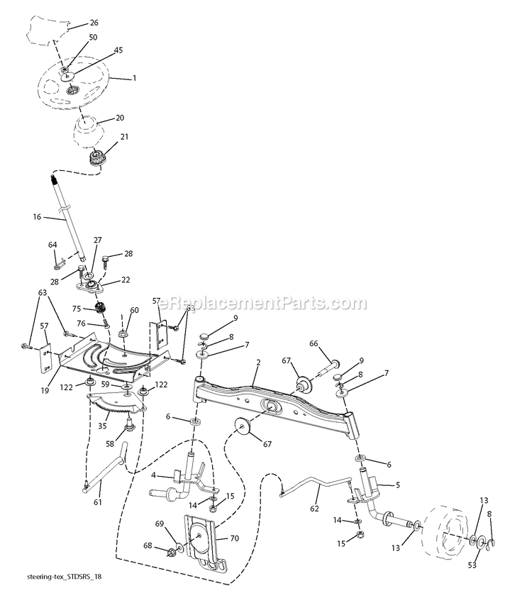 Steering Diagram and Parts List for YT1842 (96041044800)(2019-09) RedMax Lawn Tractor