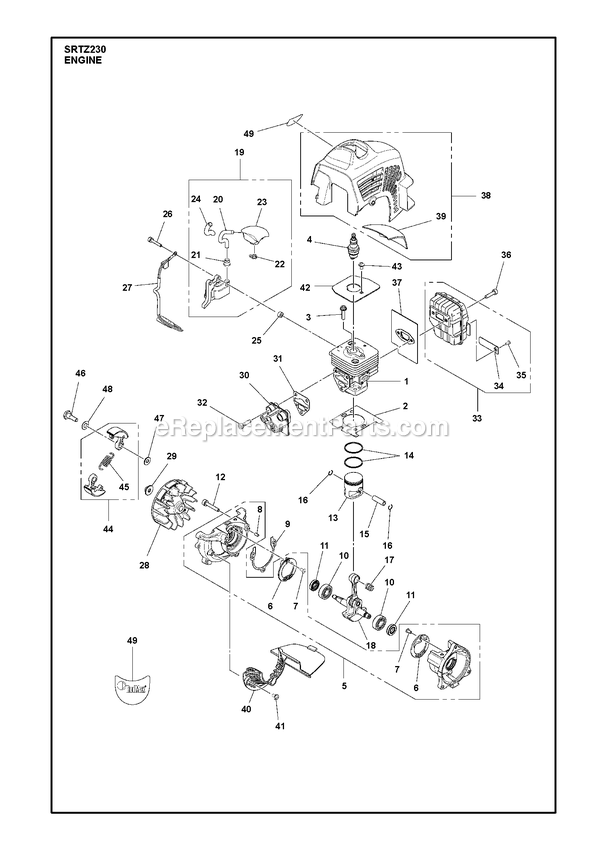 Engine 1 Diagram and Parts List for SRTZ230 (1)(2017-02) RedMax Hedge Trimmer