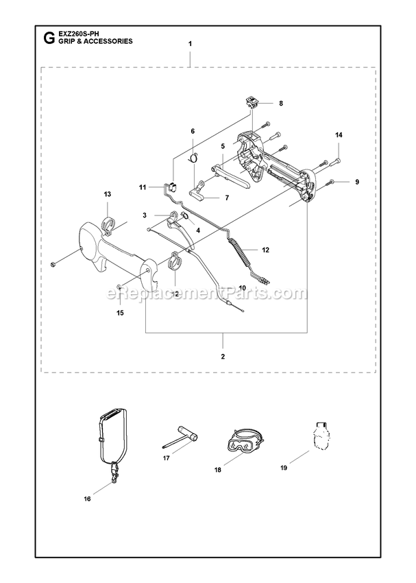 Throttle Controls Diagram and Parts List for EXZ260S-PH (967094601)(2017-10) RedMax Edger