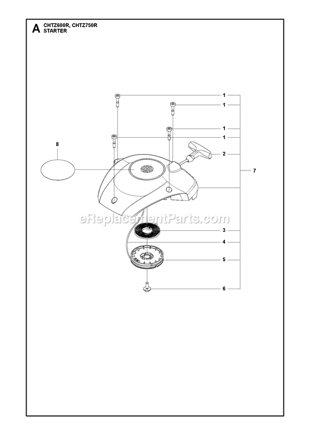 Starter Diagram and Parts List for CHTZ600R,CHTZ750R  RedMax Hedge Trimmer