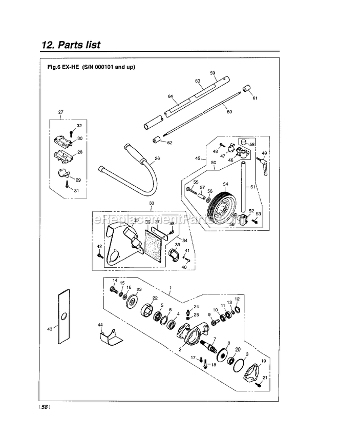 Gear Case Diagram and Parts List for EXZ2500SHE 352001 - 50099999 RedMax Edger
