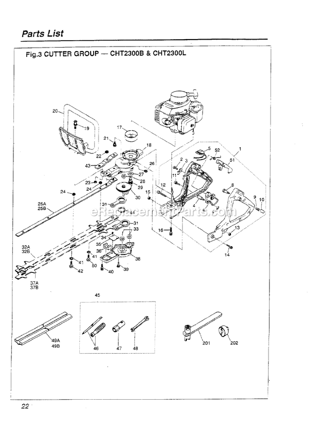 Drive Diagram and Parts List for CHT2300L 966859 - 972832 RedMax Hedge Trimmer