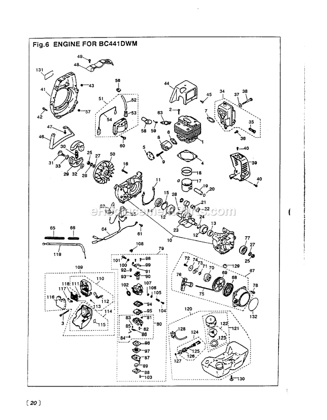 Engine Diagram and Parts List for BC441DWM 000001 AND UP RedMax Brush Cutter