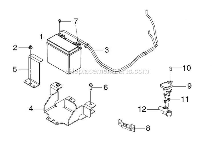 Battery Diagram and Parts List for CZTE60  RedMax Lawn Tractor