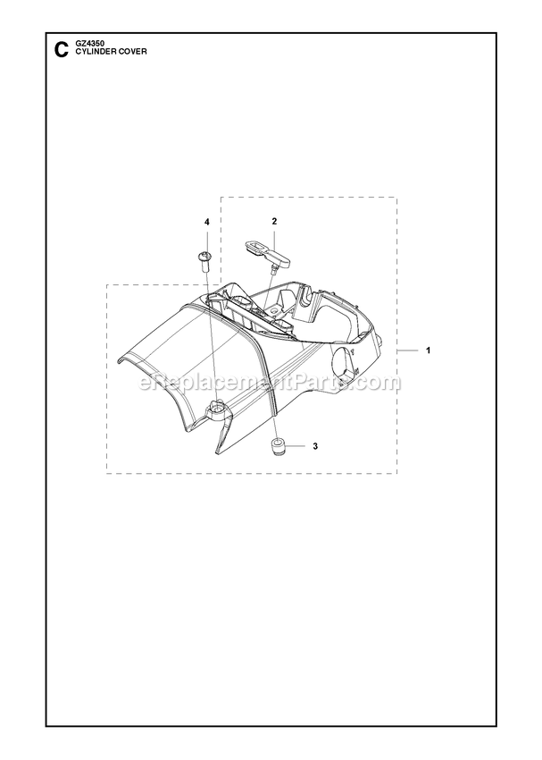 Cylinder Cover Diagram and Parts List for GZ4350  RedMax Chainsaw