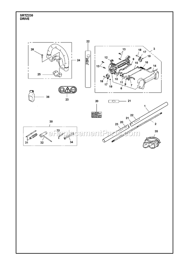 Drive Diagram and Parts List for SRTZ230 (1)(2017-02) RedMax Hedge Trimmer
