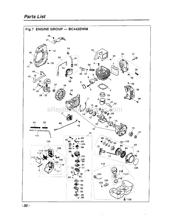 Engine Diagram and Parts List for BC442DWM 660001 AND UP RedMax Brush Cutter