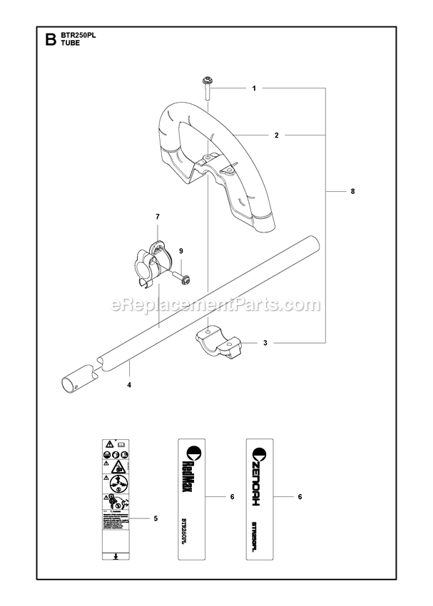 Tube Diagram and Parts List for BTR250PL  RedMax Edger