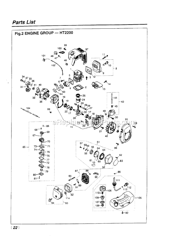 Engine Diagram and Parts List for HT2200 900101 - 901300 RedMax Hedge Trimmer