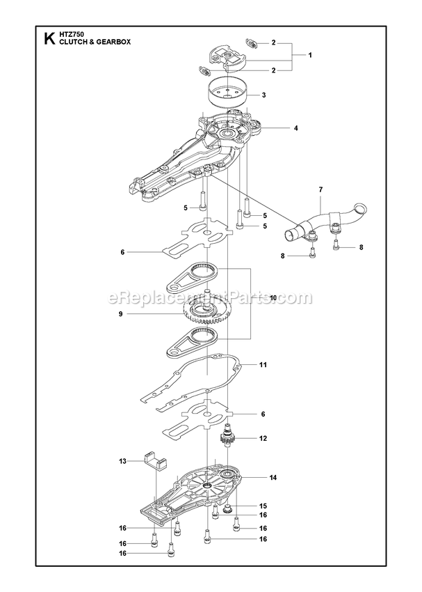 Gear Housing Diagram and Parts List for HTZ750  RedMax Hedge Trimmer