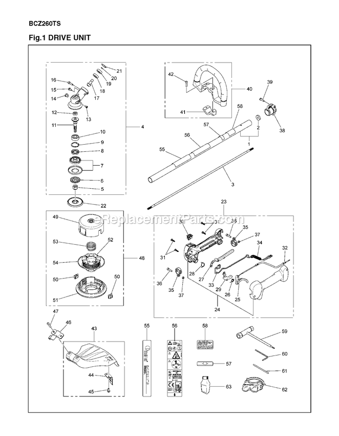 Drive Diagram and Parts List for BCZ260TS (967194302)(2018-02) RedMax Edger