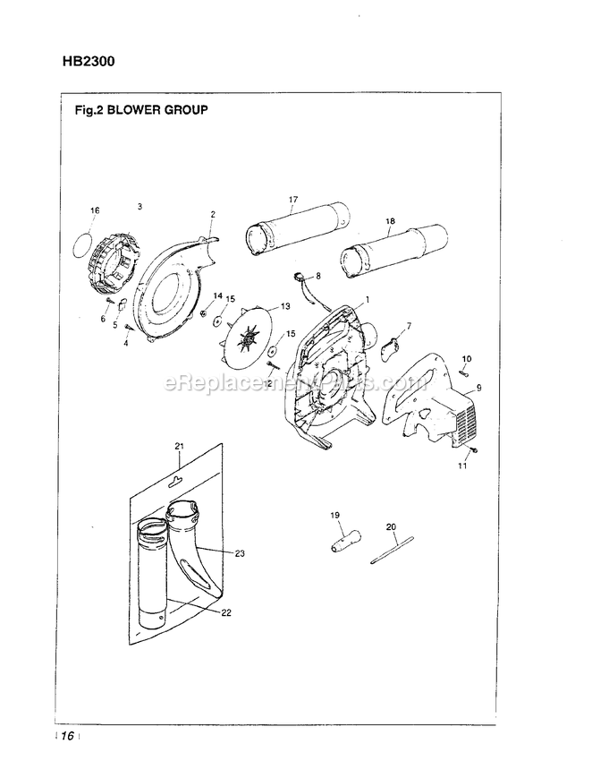 Product Complete Diagram and Parts List for HB2300 000001 AND UP RedMax Leaf Blower / Vacuum