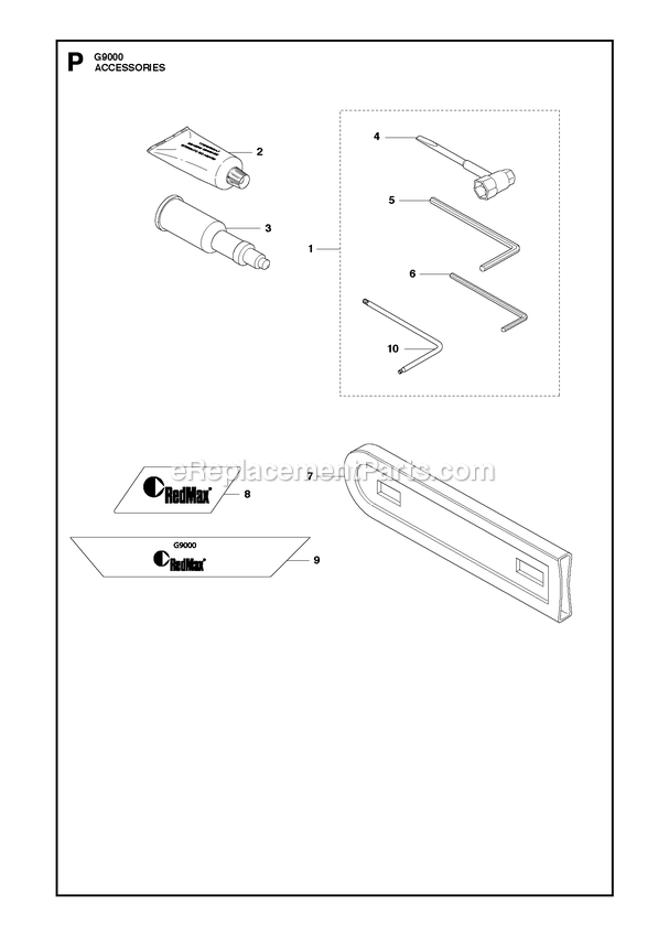 Accessories Diagram and Parts List for G9000  RedMax Chainsaw