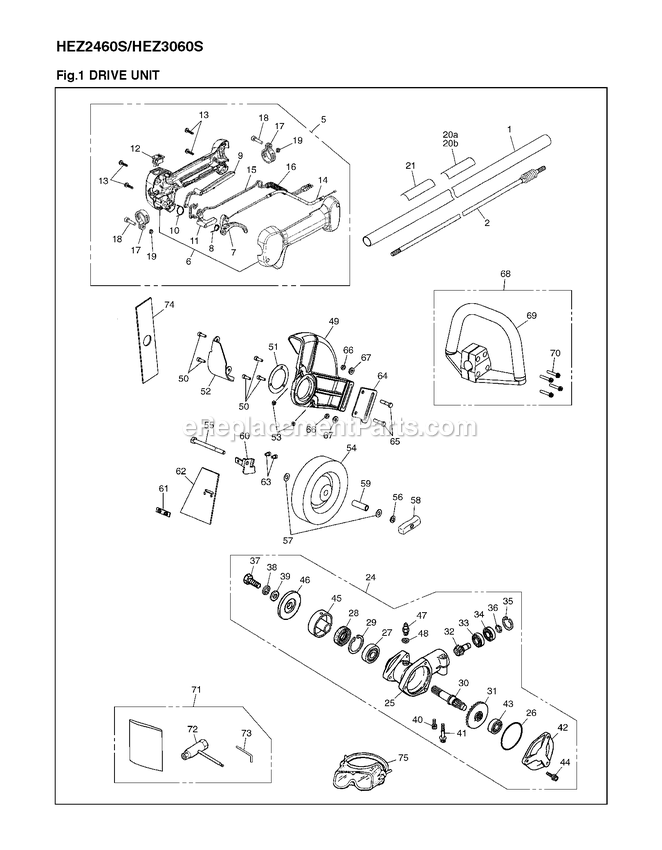 Drive Diagram and Parts List for HEZ2460S 00100101 AND UP RedMax Edger