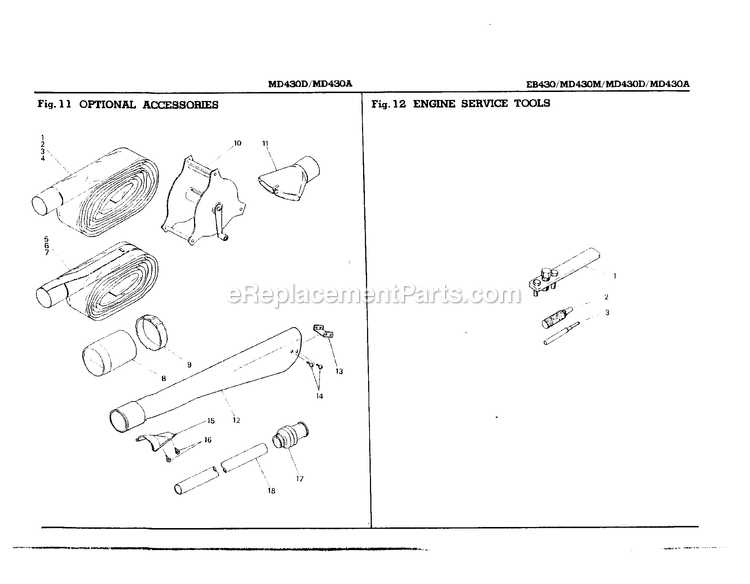 Engine Diagram and Parts List for MD430M  RedMax Leaf Blower / Vacuum