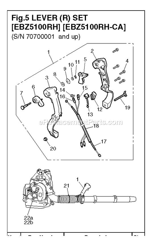 Handle And Controls Diagram and Parts List for EBZ5100RH 70700001 AND UP RedMax Leaf Blower / Vacuum