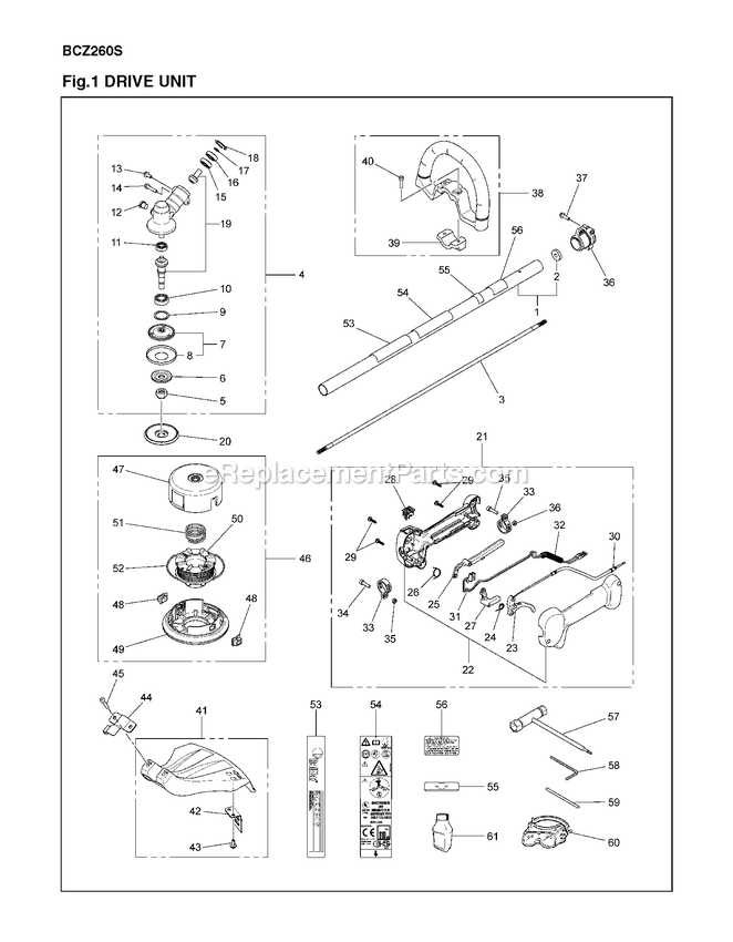 Drive Diagram and Parts List for BCZ260S (967194301)(2018-02) RedMax Edger