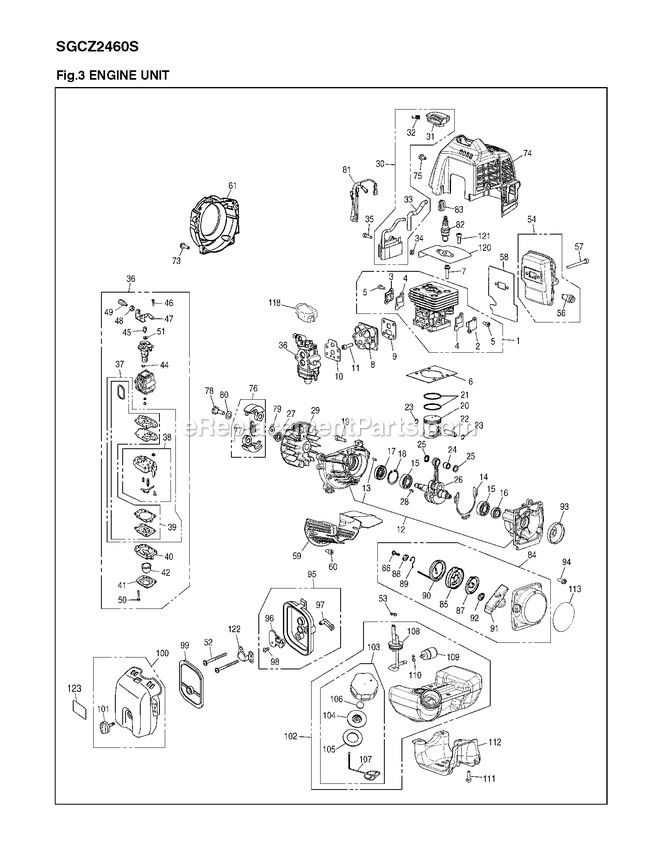Engine Diagram and Parts List for SGCZ2460S 00100101 AND UP RedMax Edger