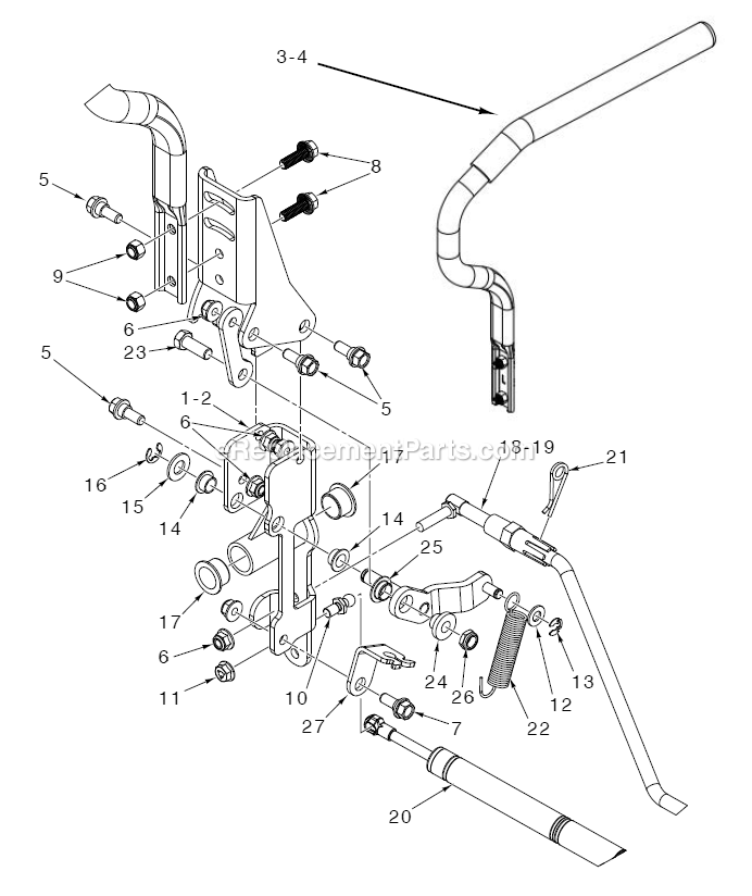 Steering - Controls And Damper Diagram and Parts List for CZTE54  RedMax Lawn Tractor