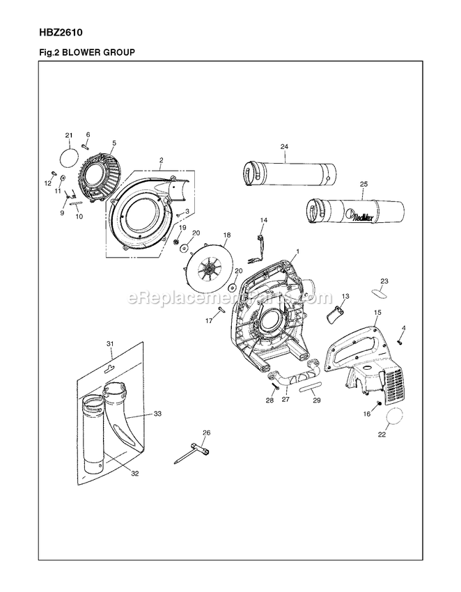 Housing Diagram and Parts List for HBZ2610 (90100101 AND UP)(2012-08) RedMax Leaf Blower / Vacuum
