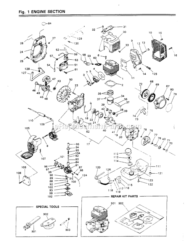Engine Diagram and Parts List for BC340DL 000001 AND UP RedMax Edger