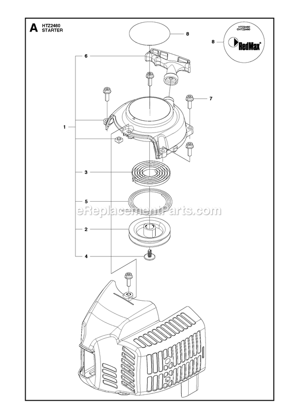 Starter Diagram and Parts List for HTZ2460 (967335001)(2018-02) RedMax Hedge Trimmer
