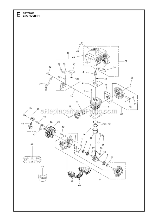 Engine 1 Diagram and Parts List for SRTZ260F  RedMax Hedge Trimmer