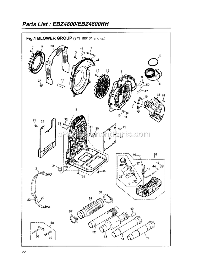 Assembly 2 Diagram and Parts List for EBZ4800RH 100101 AND UP RedMax Leaf Blower / Vacuum