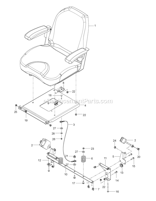 Seat Diagram and Parts List for RZT61X (967671201-00)(2017-09) RedMax Lawn Tractor