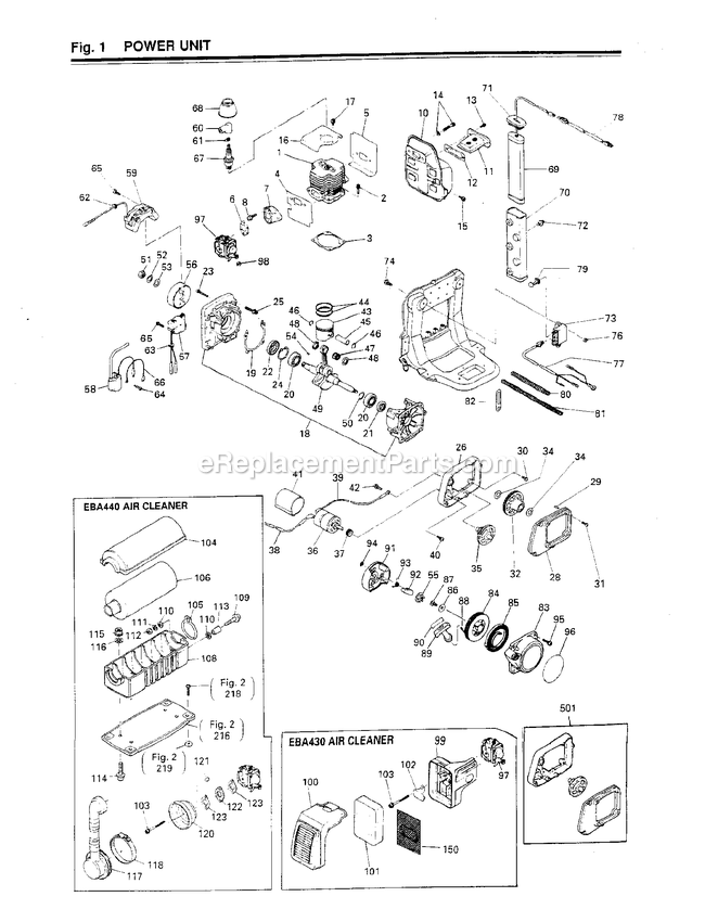 Engine Diagram and Parts List for EBA440 000001 AND UP RedMax Leaf Blower / Vacuum
