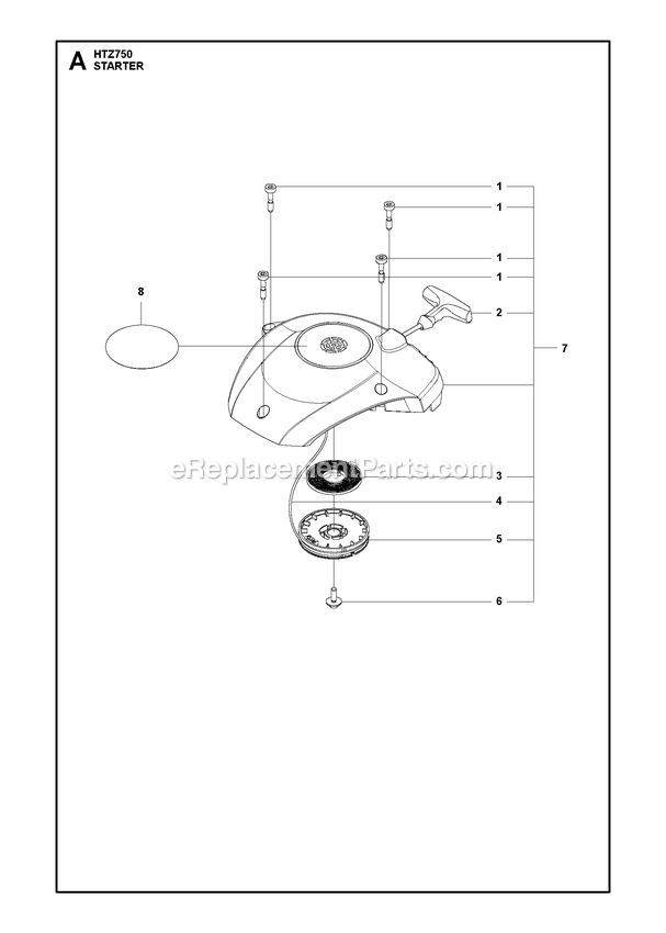 Starter Diagram and Parts List for HTZ750  RedMax Hedge Trimmer