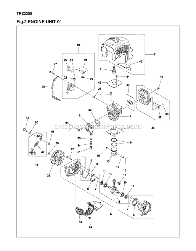 Engine 1 Diagram and Parts List for TRZ230S (967194101)(2018-02) RedMax Edger