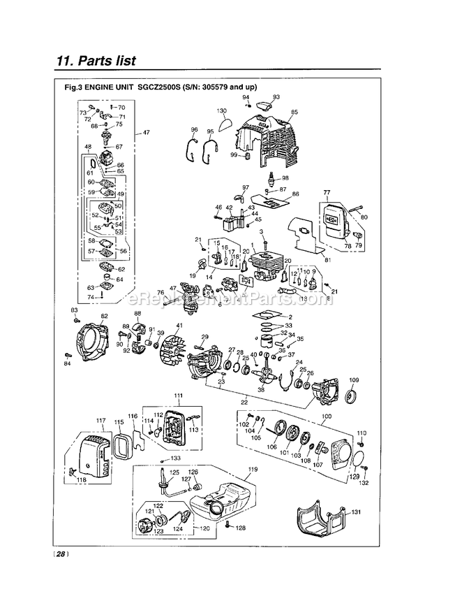 Engine Diagram and Parts List for SGCZ2500S 305579 AND UP RedMax Edger