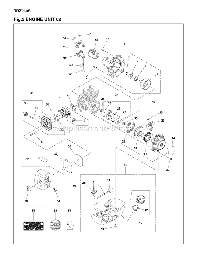 Engine 2 Diagram and Parts List for TRZ230S (967194101)(2018-02) RedMax Edger