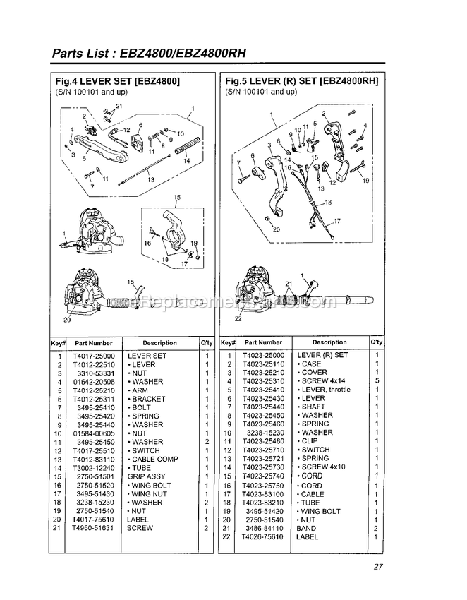 Assembly 1 Diagram and Parts List for EBZ4800RH 100101 AND UP RedMax Leaf Blower / Vacuum