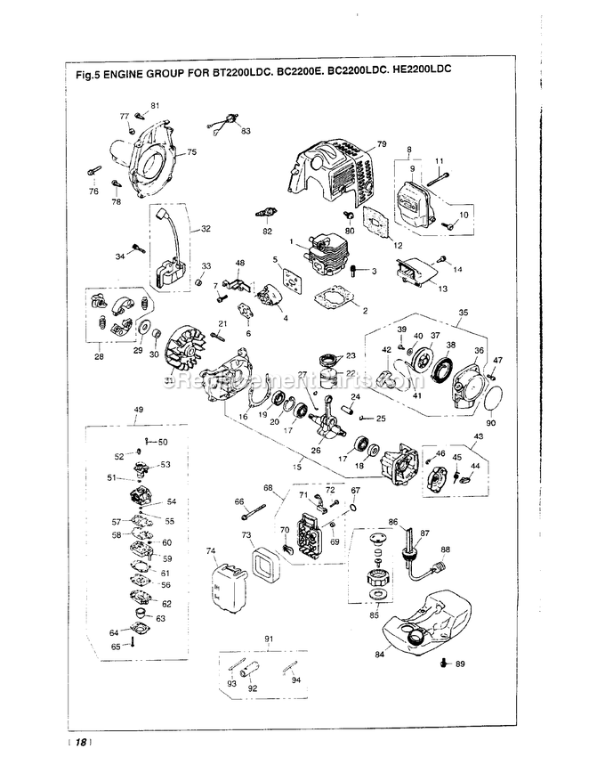 Engine Diagram and Parts List for BC2200LDC 000001 AND UP RedMax Edger
