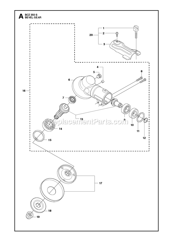Bevel Gear Diagram and Parts List for BCZ350S  RedMax Brush Cutter