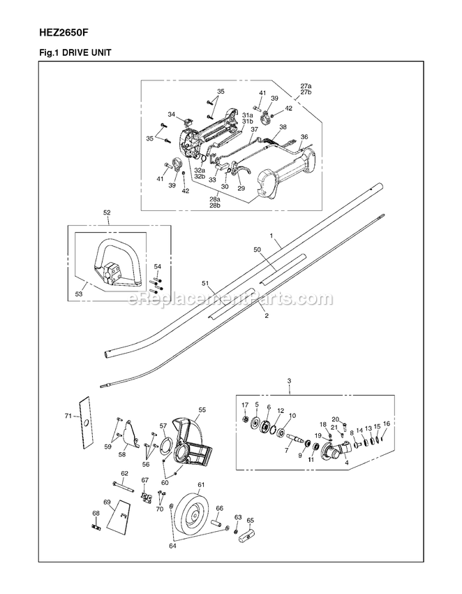 Drive Diagram and Parts List for HEZ2650F 90800101 AND UP RedMax Edger