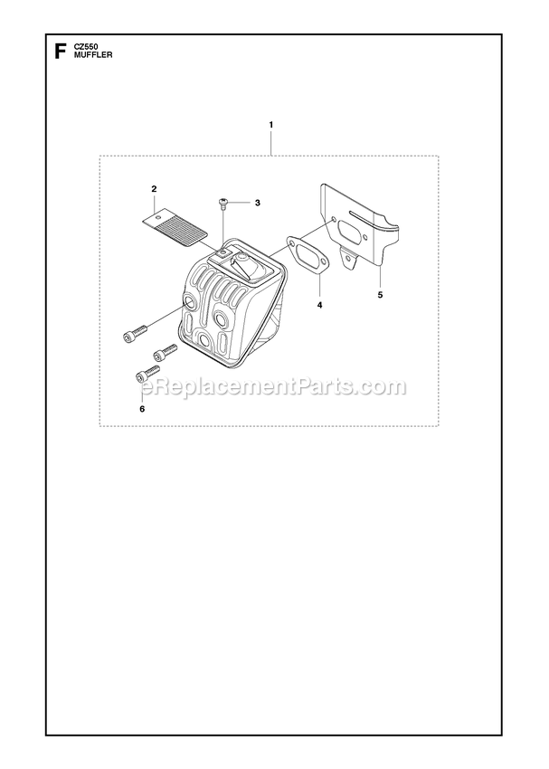 Muffler Diagram and Parts List for GZ550  RedMax Chainsaw