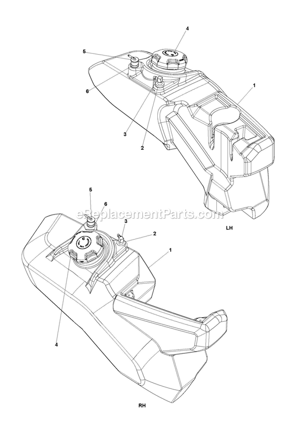 Fuel Tank Parts Diagram and Parts List for CZT60X  RedMax Lawn Tractor