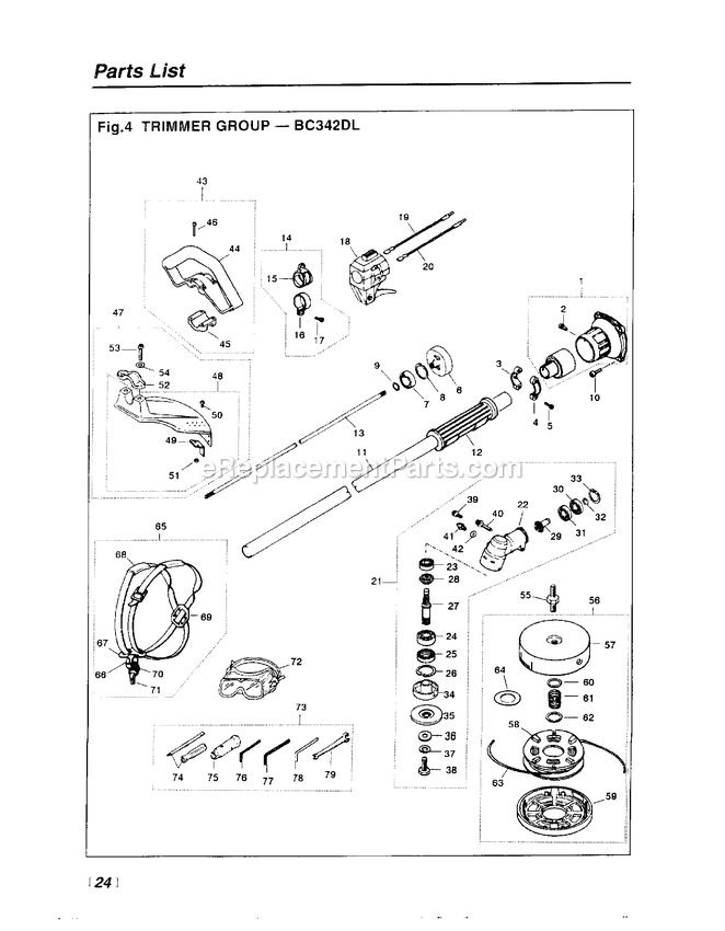 Drive Diagram and Parts List for BC342DL 660001 AND UP RedMax Edger
