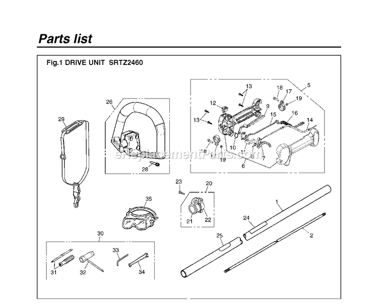 Drive Diagram and Parts List for SRTZ2460 00100101 AND UP RedMax Hedge Trimmer