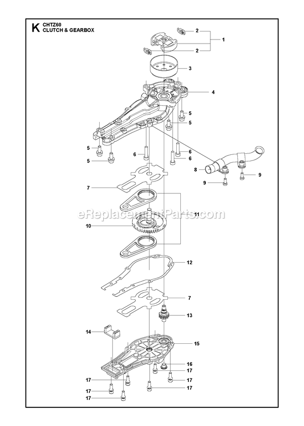 Gear Housing Diagram and Parts List for CHTZ60  RedMax Hedge Trimmer