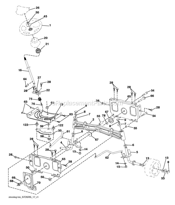 Steering Diagram and Parts List for GT2454F (96043023800)(2017-10) RedMax Lawn Tractor