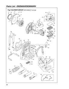 Frame Diagram and Parts List for EBZ8000 50804217 AND UP RedMax Leaf Blower / Vacuum